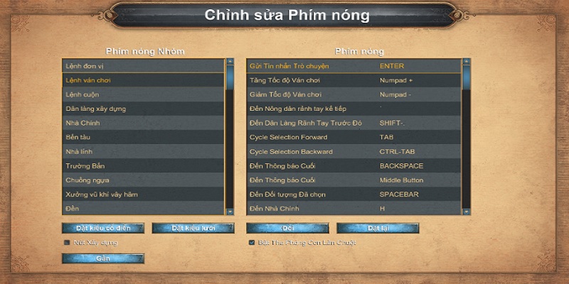 Phím tắt cần thiết trong cách chơi Đế chế